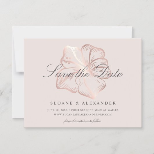 バラエレガント金ゴールドハイビスカスウェディング日付を保存 マグネット招待状 (正面)