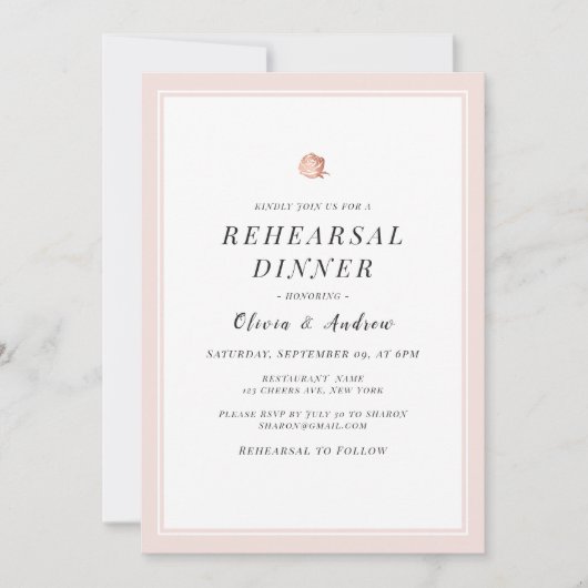 バラエレガント金ゴールドバラミニマリストリハーサルディナー 招待状 (正面)