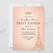 バラエレガント金ゴールドパリテーマスウィート16誕生日 招待状 (正面)