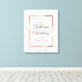 バラエレガント金ゴールドパームツリーマーブル結婚ズウェルカム キャンバスプリント (インサイチュ (ウッドフロア))