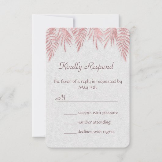 バラエレガント金ゴールドパーム離れウェディングRSVP招待状 出欠カード (正面)