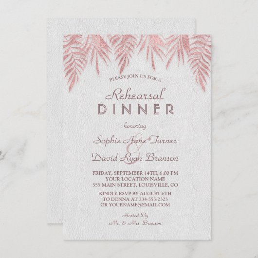 バラエレガント金ゴールドパーム離れリハーサルディナー 招待状 (正面/裏面)
