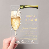 バラエレガント金ゴールドパール&プロセッコブライダルシャワー アクリル招待状 (インサイチュ (ポータブル))
