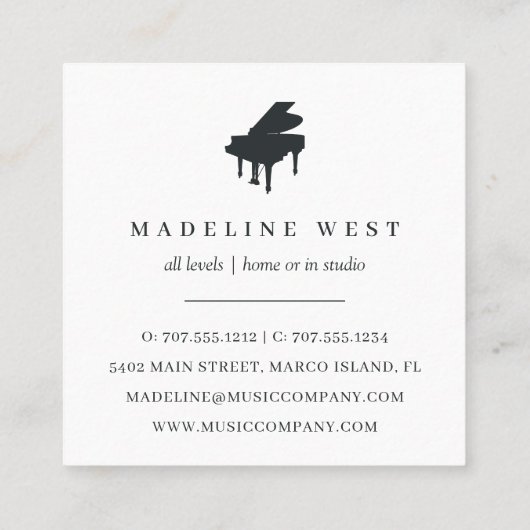 バラエレガント金ゴールドピアノインストラクター先生 スクエア名刺 (裏面)