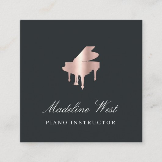 バラエレガント金ゴールドピアノインストラクター先生 スクエア名刺 (正面)