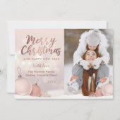 バラエレガント金ゴールドピンククリスマスオーナメントフォト シーズンカード (正面)