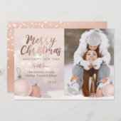 バラエレガント金ゴールドピンククリスマスオーナメントフォト シーズンカード (正面/裏面)