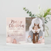 バラエレガント金ゴールドピンククリスマスオーナメントフォト シーズンカード (スタンド正面)