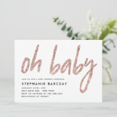 バラエレガント金ゴールドピンクグリッターベビーシャワー 招待状 (スタンド正面)