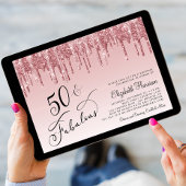 バラエレガント金ゴールドピンクグリッター50th誕生日パーティー 招待状