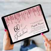 バラエレガント金ゴールドピンクグリッター60th誕生日パーティー 招待状