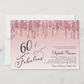 バラエレガント金ゴールドピンクグリッター60th誕生日パーティー 招待状 (正面)
