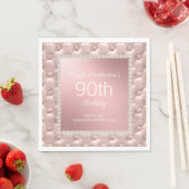 バラエレガント金ゴールドピンクタフテッドパール90誕生日 スタンダードランチョンナプキン (インサイチュ)