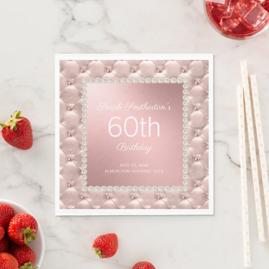 バラエレガント金ゴールドピンクタフテッドピアス60誕生日 スタンダードランチョンナプキン (インサイチュ)