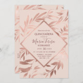 バラエレガント金ゴールドピンクフローラ離れキンセーニェラ 招待状 (正面/裏面)