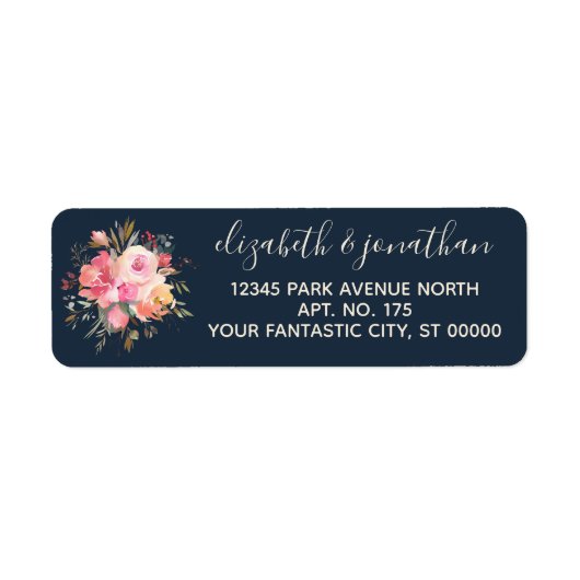 バラエレガント金ゴールドピンクペオニーズネイビー差出人住所 ラベル (正面)