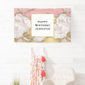 バラエレガント金ゴールドピンクマーブル抽象芸術誕生日 横断幕 (インサイチュ)