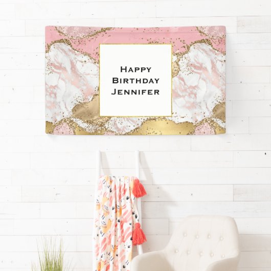 バラエレガント金ゴールドピンクマーブル抽象芸術誕生日 横断幕 (インサイチュ)