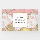 バラエレガント金ゴールドピンクマーブル抽象芸術誕生日 横断幕 (横)