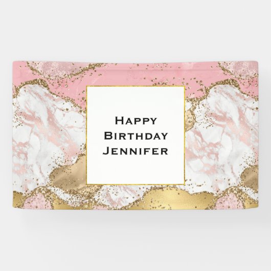 バラエレガント金ゴールドピンクマーブル抽象芸術誕生日 横断幕 (横)