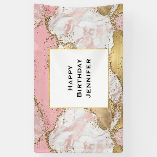 バラエレガント金ゴールドピンクマーブル抽象芸術誕生日 横断幕 (縦)