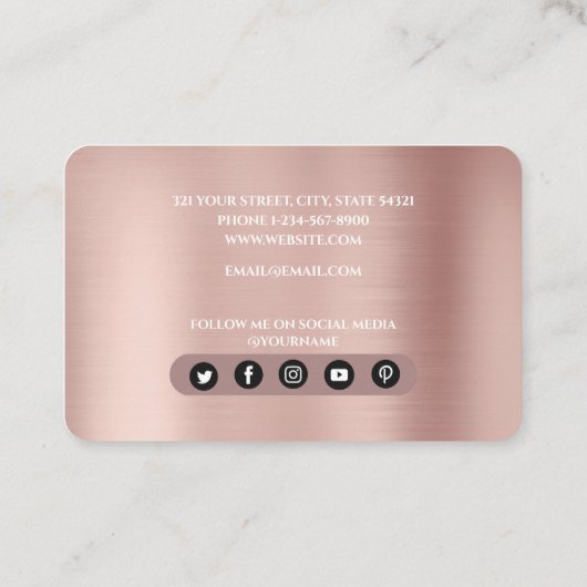 バラエレガント金ゴールドピンクモノグラムソーシャルメディアのアイコン 名刺 (裏面)