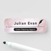 バラエレガント金ゴールドピンク大理石クイルアイコン公証人 名札 (インサイチュ)