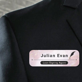 バラエレガント金ゴールドピンク大理石クイルアイコン公証人 名札