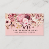 バラエレガント金ゴールドピンク色の花フローラ 名刺 (正面)