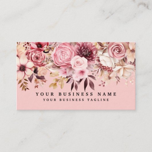 バラエレガント金ゴールドピンク色の花フローラ 名刺 (正面)