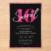 バラエレガント金ゴールドピンク&ブラックスウィート16誕生日 アクリル招待状 (正面)