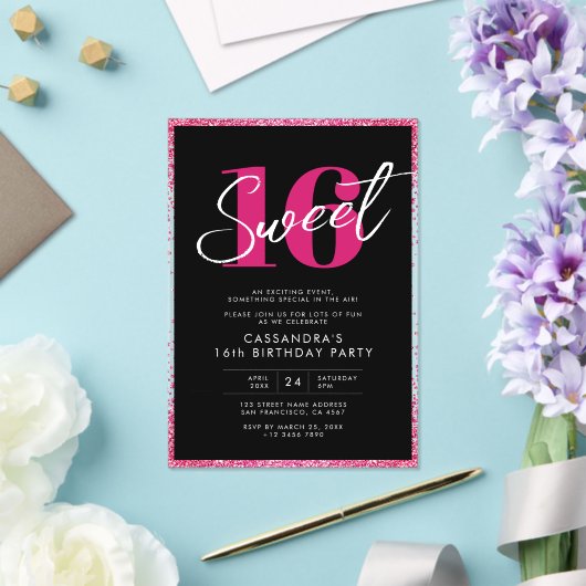 バラエレガント金ゴールドピンク&ブラックスウィート16誕生日 アクリル招待状 (インサイチュ (ウェディング))