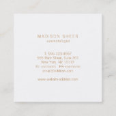 バラエレガント金ゴールドフェザーターコイズブルーリネン スクエア名刺 (裏面)