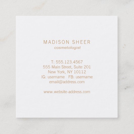 バラエレガント金ゴールドフェザーターコイズブルーリネン スクエア名刺 (裏面)