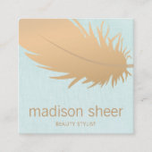 バラエレガント金ゴールドフェザーターコイズブルーリネン スクエア名刺 (正面)