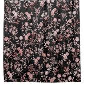 バラエレガント金ゴールドフラワーズブラックボタニカル シャワーカーテン (正面)