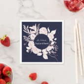 バラエレガント金ゴールドフラワーネイビーブルー結婚ズ スタンダードカクテルナプキン (インサイチュ)