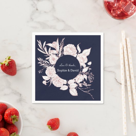 バラエレガント金ゴールドフラワーネイビーブルー結婚ズ スタンダードカクテルナプキン (インサイチュ)