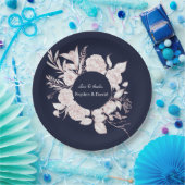 バラエレガント金ゴールドフラワーネイビーブルー結婚ズ ペーパープレート (パーティー)