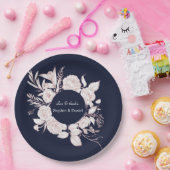 バラエレガント金ゴールドフラワーネイビーブルー結婚ズ ペーパープレート (パーティー)