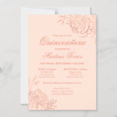 バラエレガント金ゴールドフラワーピンクフローラキンセアニェラ マグネット招待状 (正面)