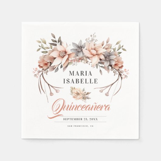 バラエレガント金ゴールドフローラクラウンキンセアニラパーティー スタンダードカクテルナプキン (正面)