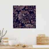 バラエレガント金ゴールドフローラスケッチオンネイビーブルー ポスター (キッチン)