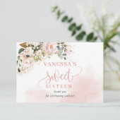 バラエレガント金ゴールドフローラセージ16th誕生日パーティー サンキューカード (スタンド正面)