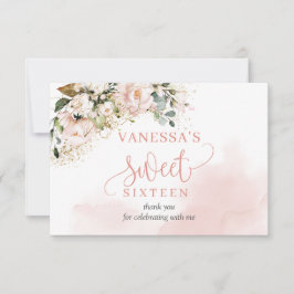 バラエレガント金ゴールドフローラセージ16th誕生日パーティー サンキューカード