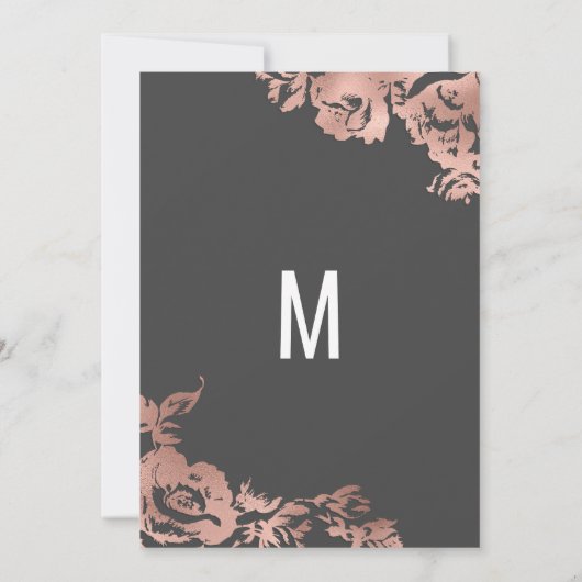 バラエレガント金ゴールドフローラダークグレ結婚ーズ 招待状 (裏面)