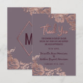 バラエレガント金ゴールドフローラパープルマウブサンキュー サンキューカード (正面/裏面)