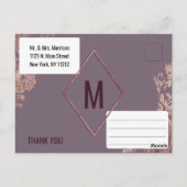 バラエレガント金ゴールドフローラパープルマウブサンキュー ポストカード (裏面)