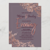 バラエレガント金ゴールドフローラパープルマウーブ夕べ 招待状 (正面/裏面)
