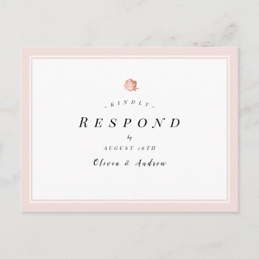 バラエレガント金ゴールドフローラミニマリスト結婚式RSVP インビテーションポストカード (正面)